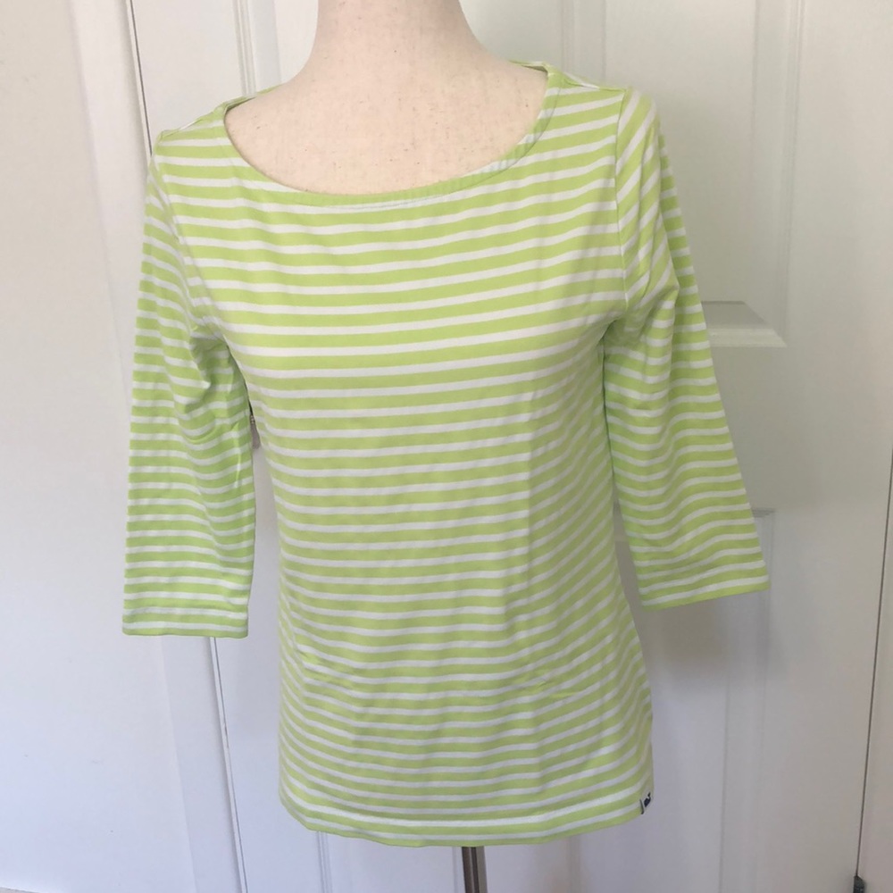 Vineyard Vines Striped Boatneck T-Shirt 3/4 Sleeve Lime Green White